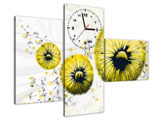 Moderný obraz s hodinami Žlté púpavy