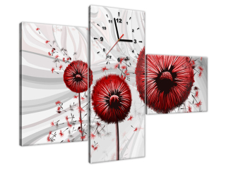 Moderný obraz s hodinami Červené púpavy 3