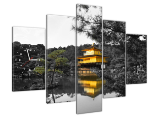 Moderný obraz s hodinami Dom a bonsaj - Mith Huang